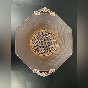 Vintage Pink Frosted Depression Glass Serving Bowl Known as “Sunshine”